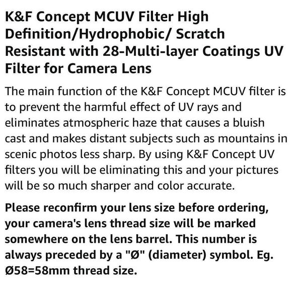 K&F Concept 37mm Camera Lens MC UV Protection Filter Ultra Slim UV Filter - Picture 2 of 16